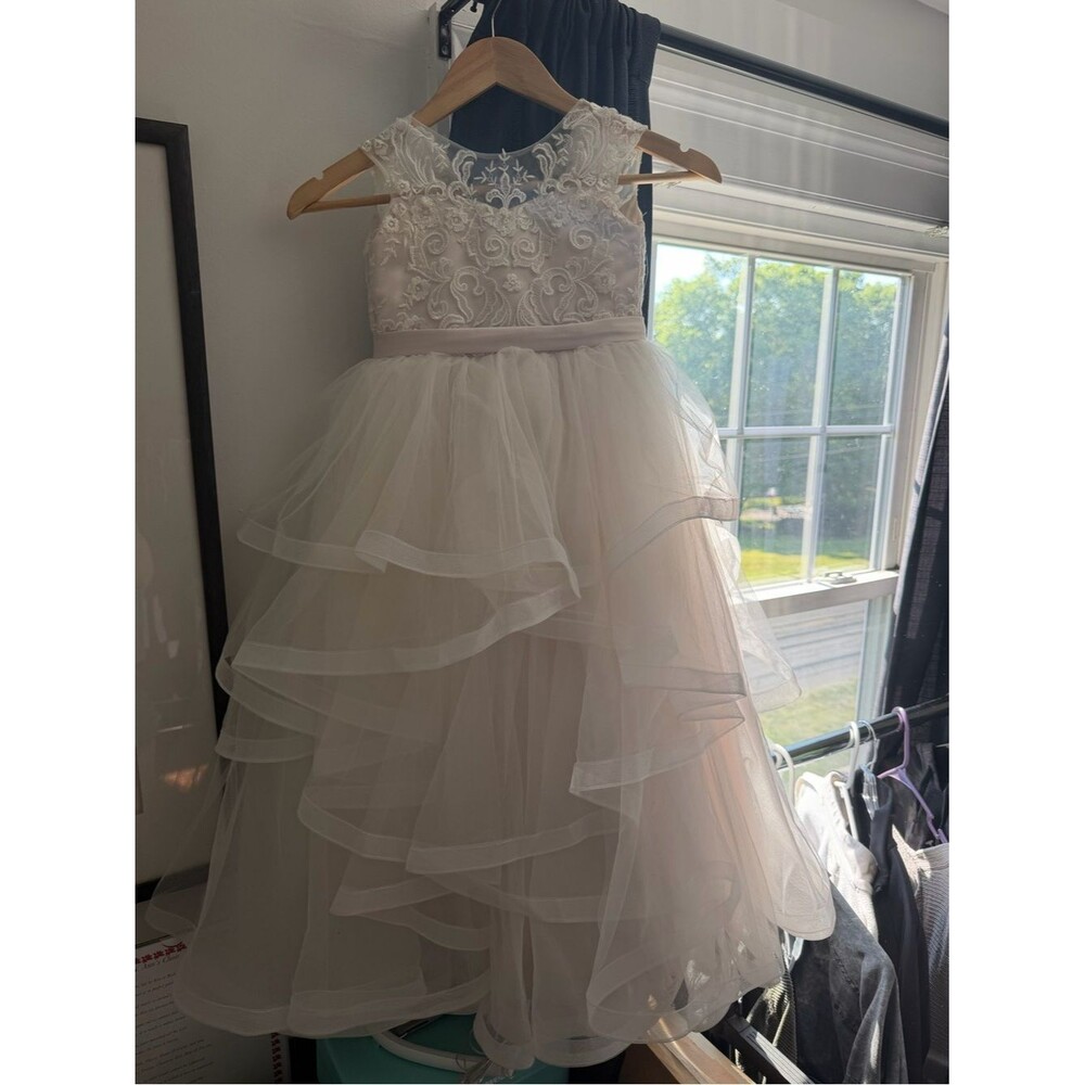 Joan Calabrese Ivory Lace Bodice Tulle Party Dress flower girl formal